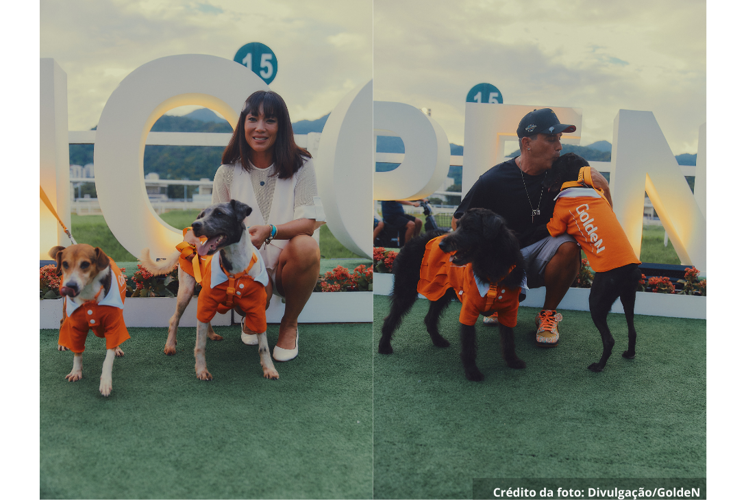 Foto dos atores e seus CãesDulas apadrinhados no Rio Open.