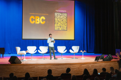 Foto do chef no evento.