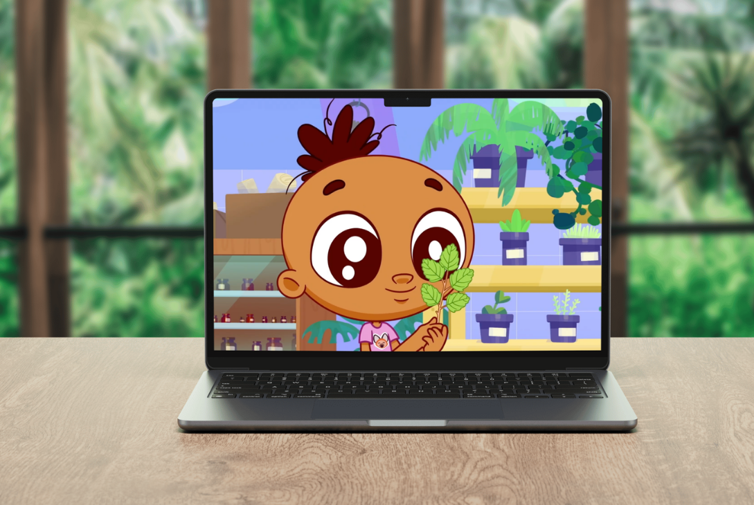 Mockup com cena da série animada.