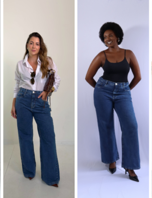 Foto de modelos com diferentes tamanhos utilizando a Denim.