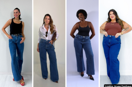 Foto de modelos com diferentes tamanhos utilizando a Denim.